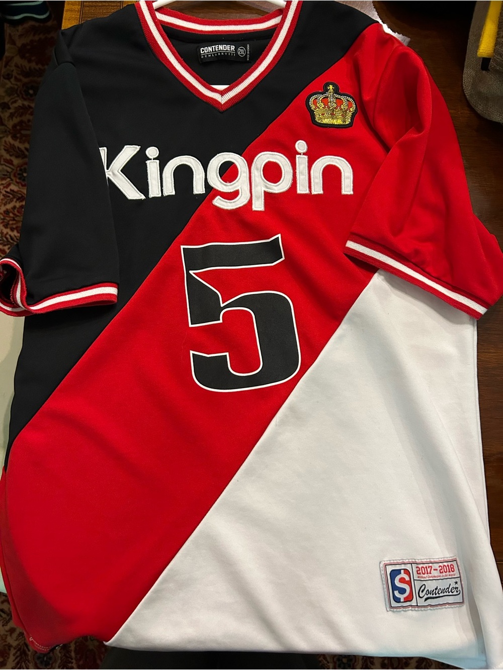 Kingpin Men's Red/Black/White Jersey Shirt with Embroidered Crest